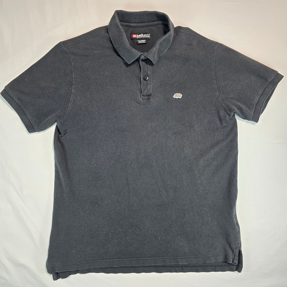 Ecko Unltd Mens XL Polo Shirt Grey Short Sleeve Rhino‎ Logo Cotton Pique Knit